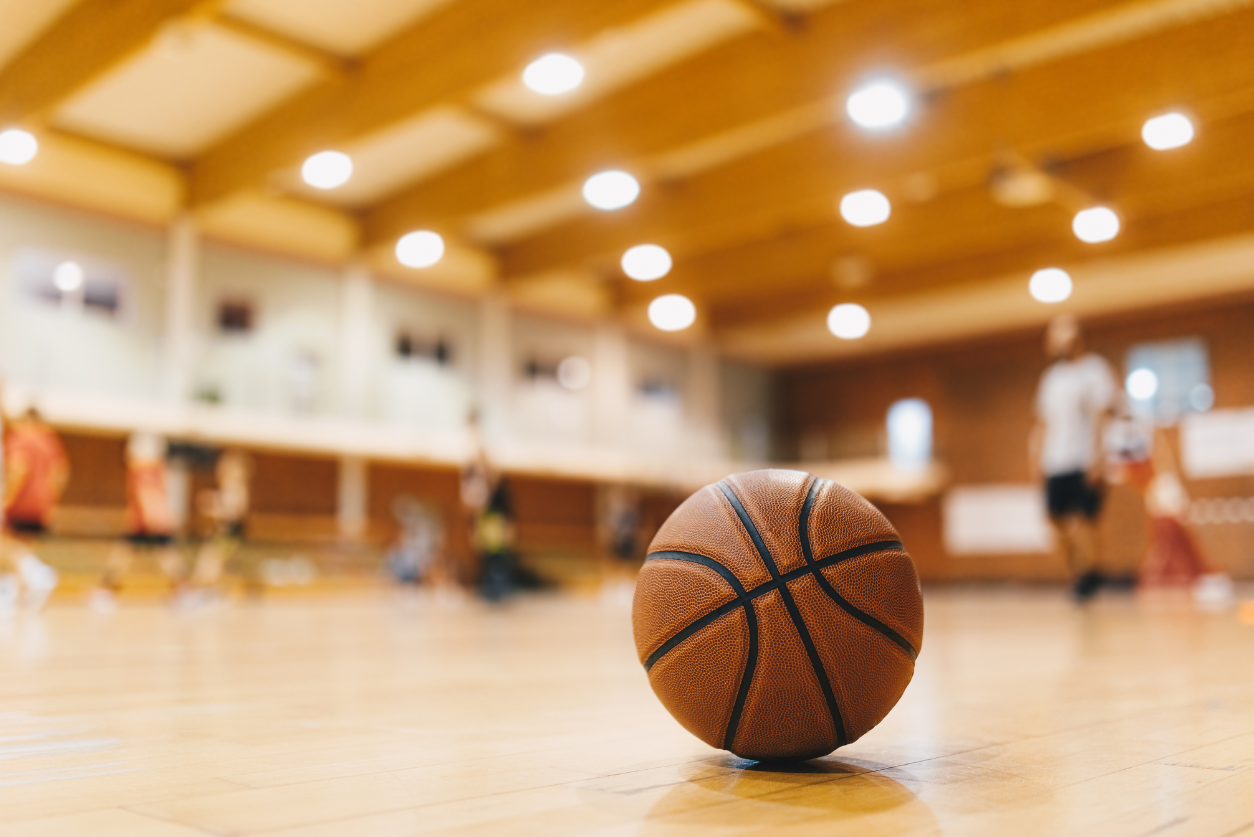 Photo of a basketball on a court